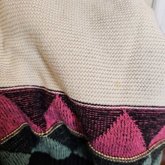 Vintage Oversized 3D Pink & Teal Geometric Print Knit Grandpa Sweater - Picture 7 of 7